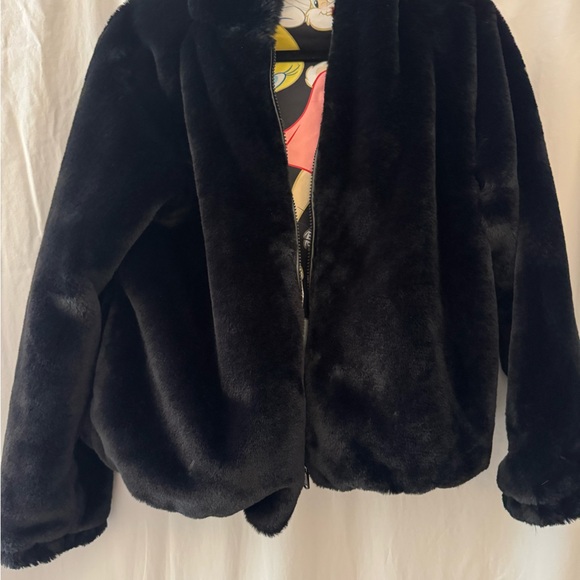 Looney Tunes Members Only Jacket Womens S Hoodie and reversible jacket black fur - Picture 2 of 10